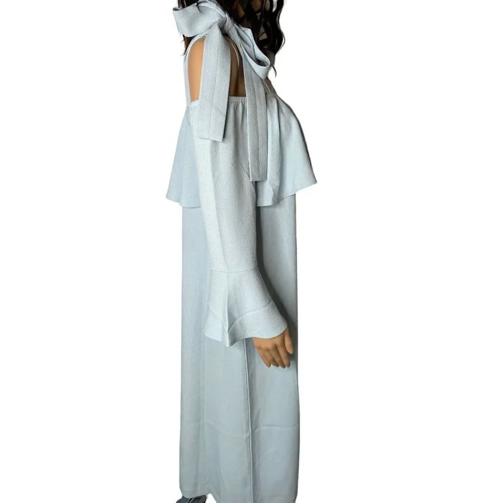 Ganni Clark Cold Shoulder Ruffle Midi Dress Sterling Blue Size 4